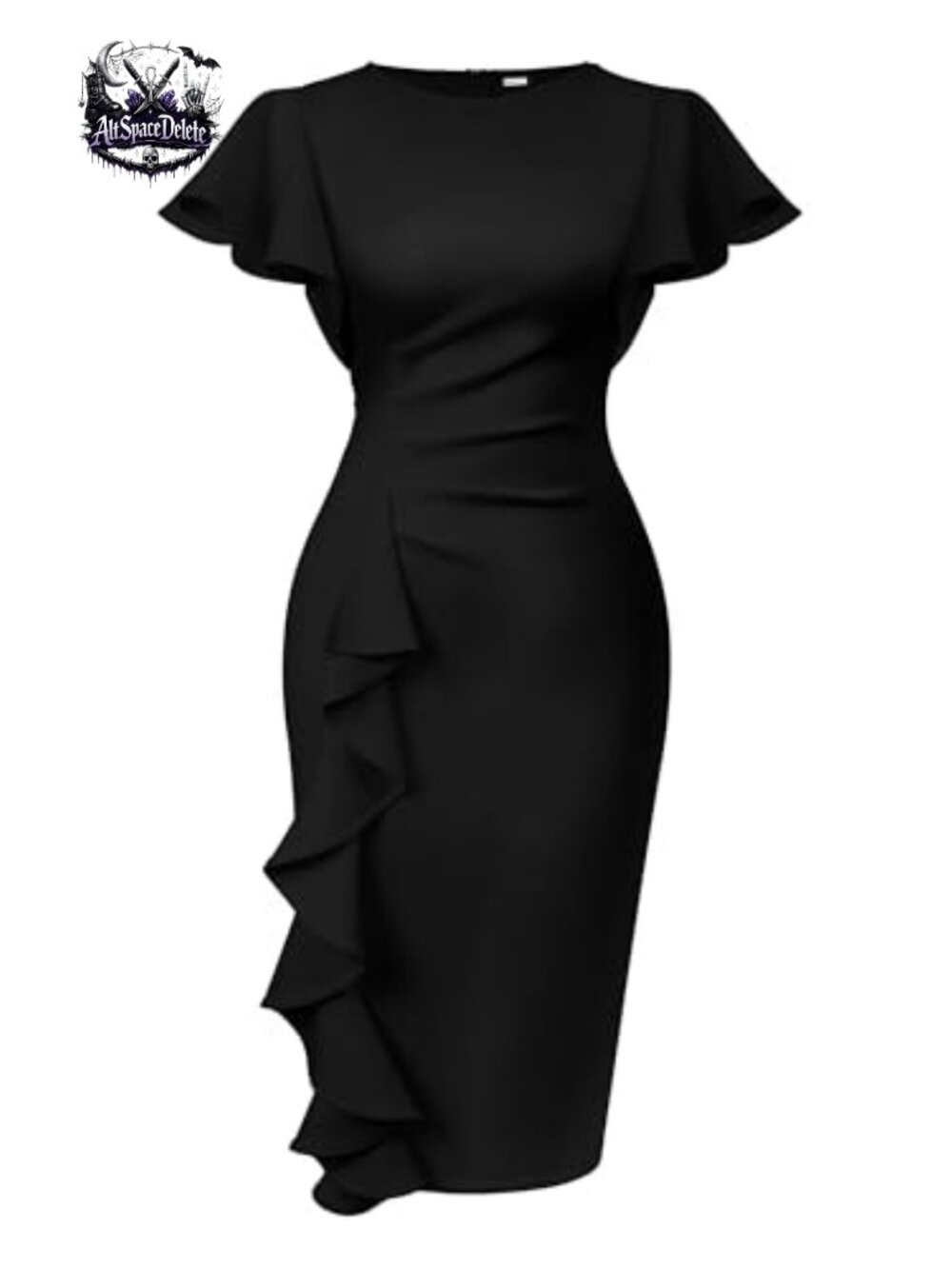 Memoriesea Ruffle Sleeve Ruched Midi Dress – Soft Stretch Bodycon Work to Church